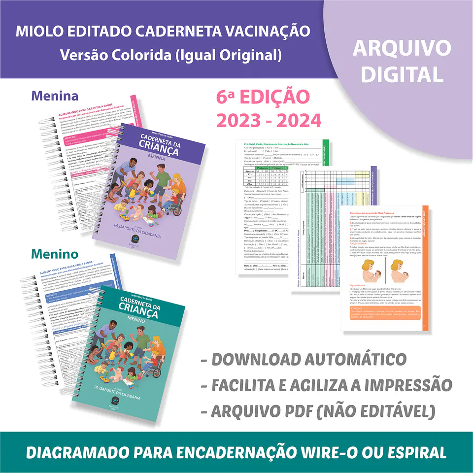Arquivo Miolo Caderneta Vacinas 6° edição – Cor rosa e azul - afetivo papel 1