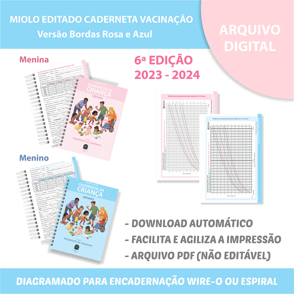 Arquivo Miolo Caderneta Vacinas 6° edição – Cor rosa e azul - afetivo papel 1