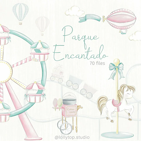 KIT DIGITAL PARQUE ENCANTADO ROSA CLIPPART - LOLLYTOP