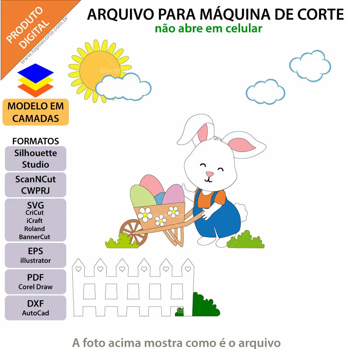 Arquivo de Corte Topo Coelhinho Carrinho de Mão 1