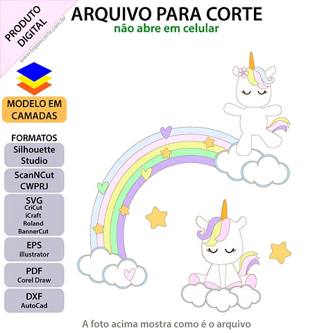 Arquivo de Corte Unicórnios Nuvem arco Iris
