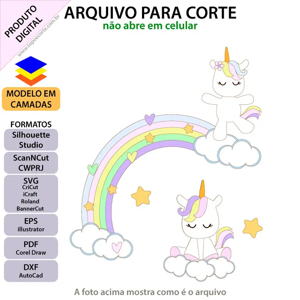 Arquivo de Corte Unicórnios Nuvem arco Iris 1