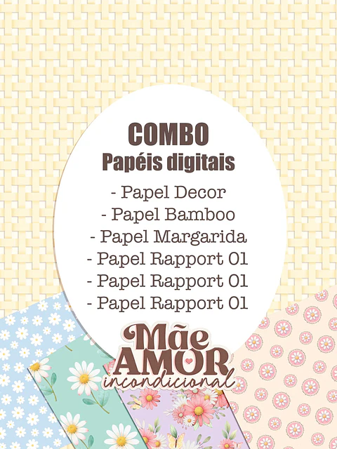 Kit Digital Dia das mães Combo de Papéis Amor Incondicional - Tita