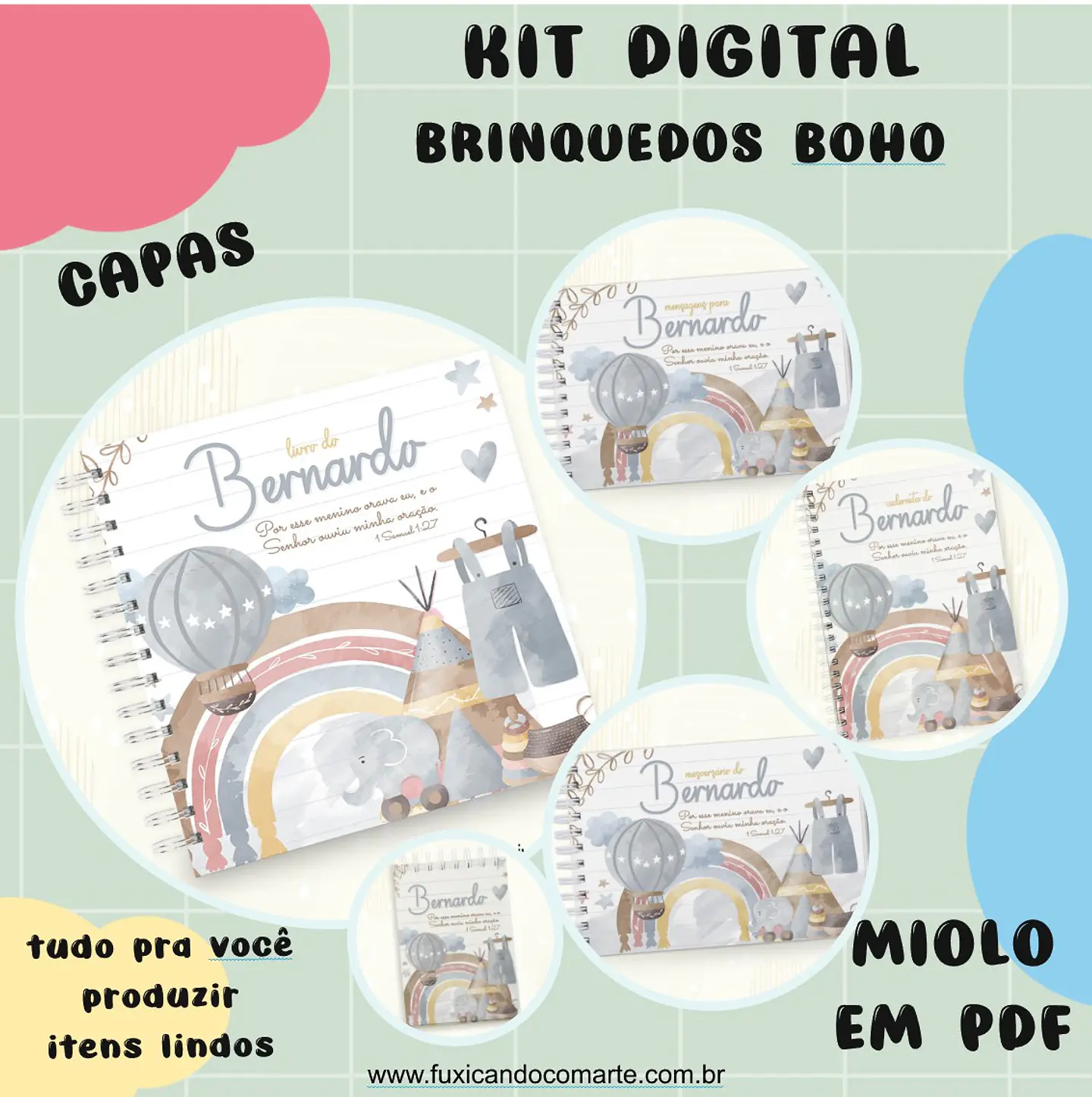 Arquivo Encadernação Baby Brinquedos Boho Menino e Menina - Fuxicando com Arte 2
