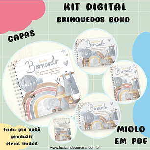 Arquivo Encadernação Baby Brinquedos Boho Menino e Menina - Fuxicando com Arte