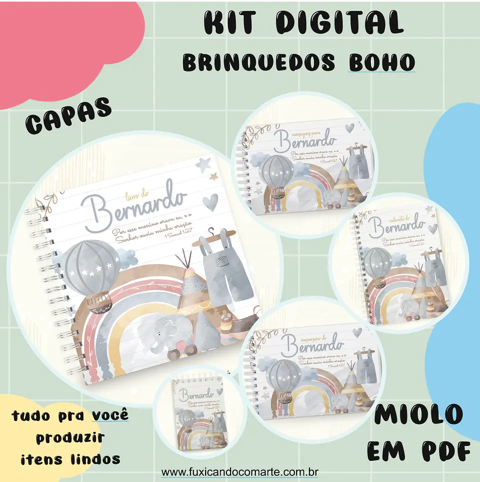 Arquivo Encadernação Baby Brinquedos Boho Menino e Menina - Fuxicando com Arte 2