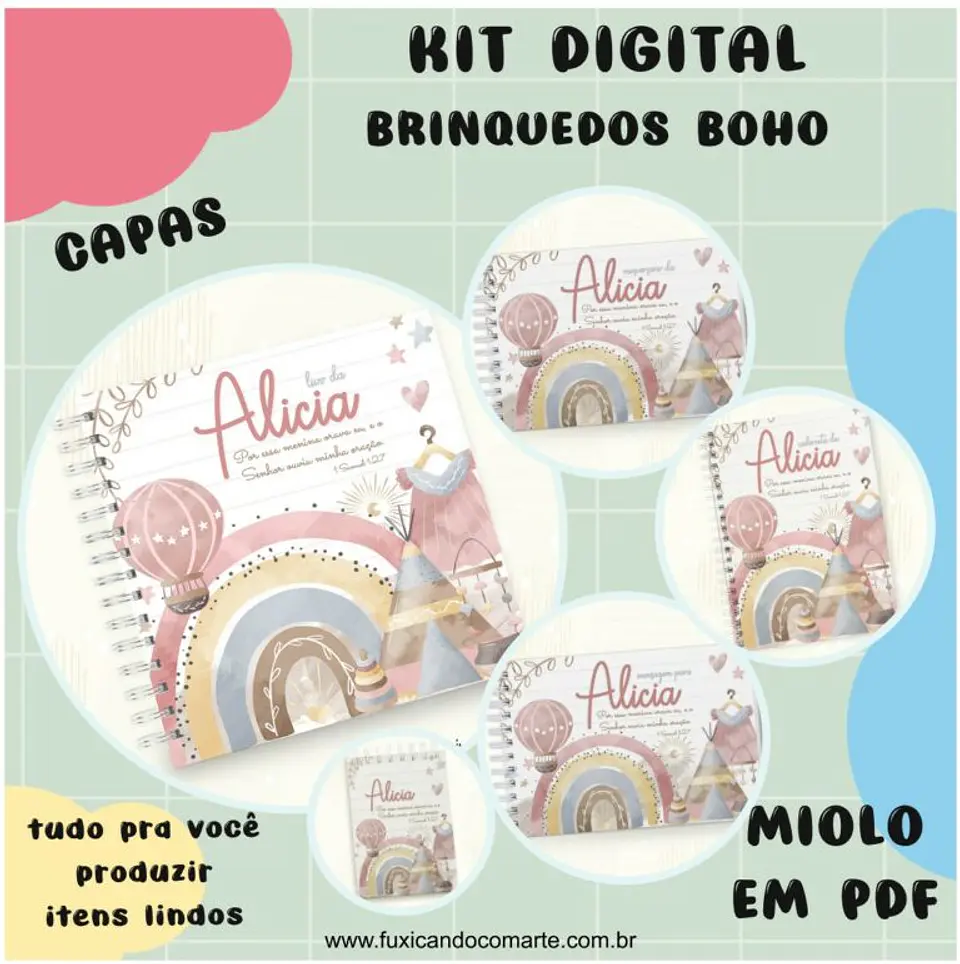 Arquivo Encadernação Baby Brinquedos Boho Menino e Menina - Fuxicando com Arte 1