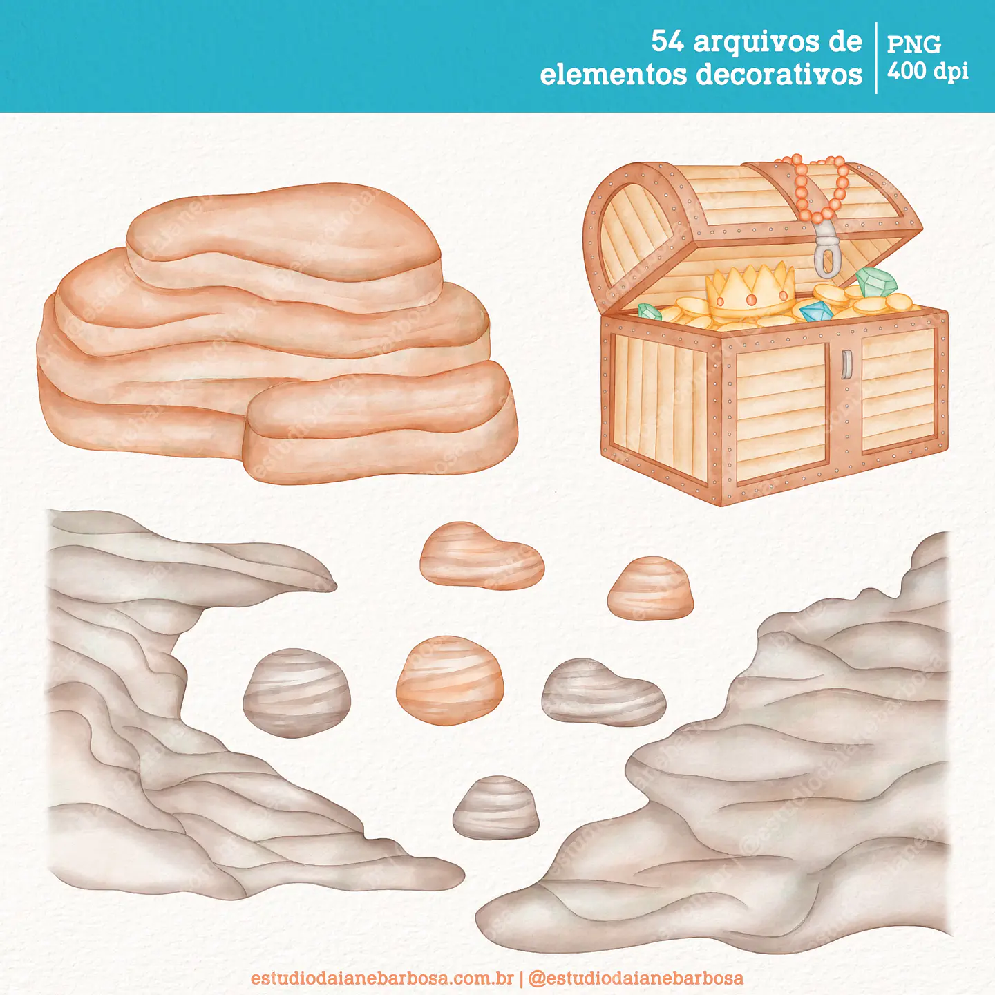 Kit Digital Fundo do Mar Aquarela - Estudio Daiane 7