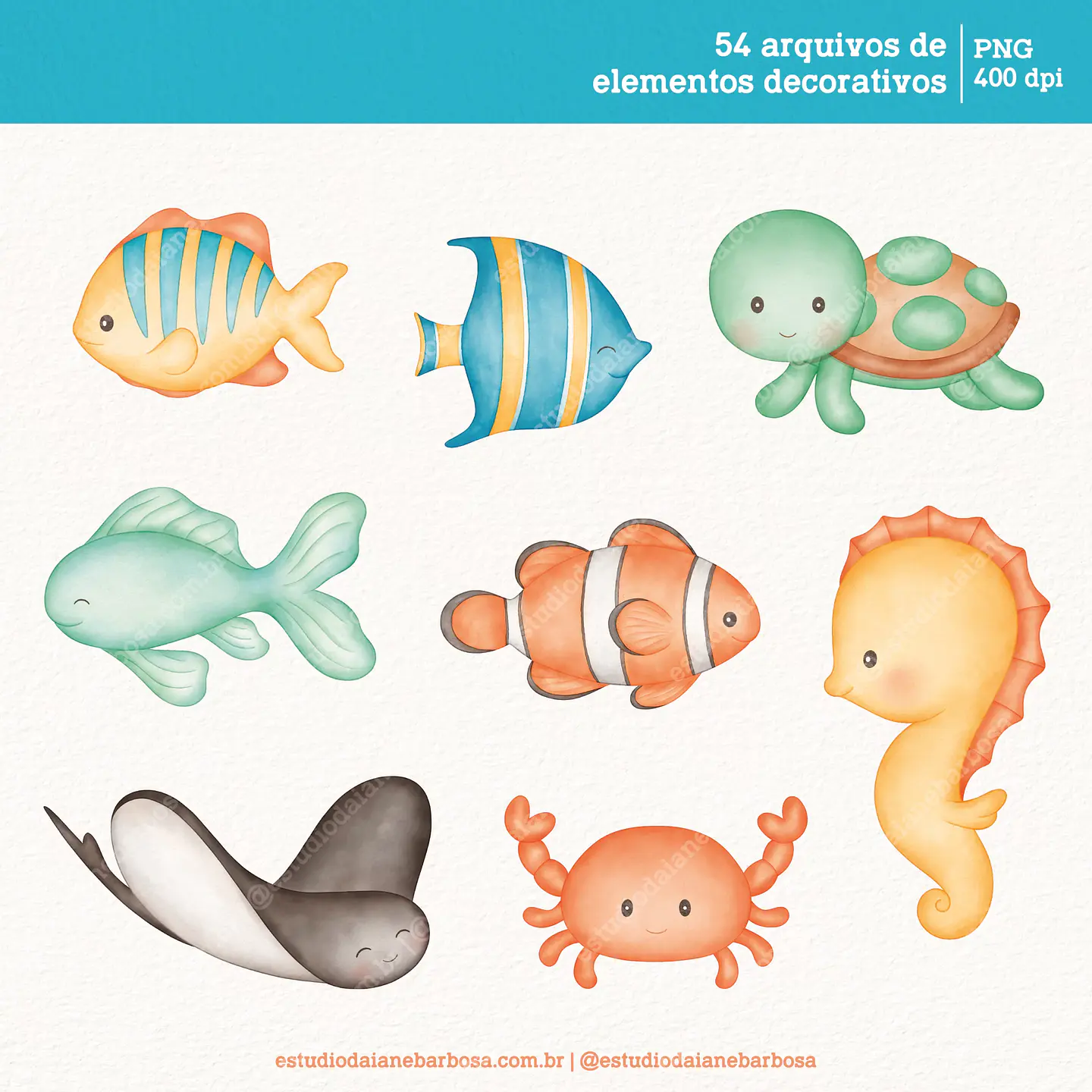Kit Digital Fundo do Mar Aquarela - Estudio Daiane 2