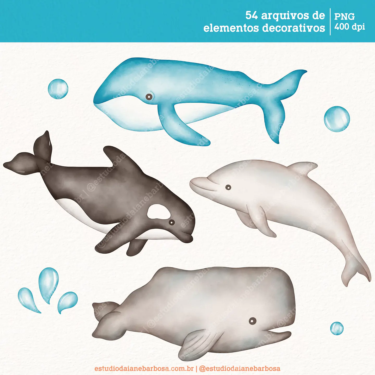 Kit Digital Fundo do Mar Aquarela - Estudio Daiane 3