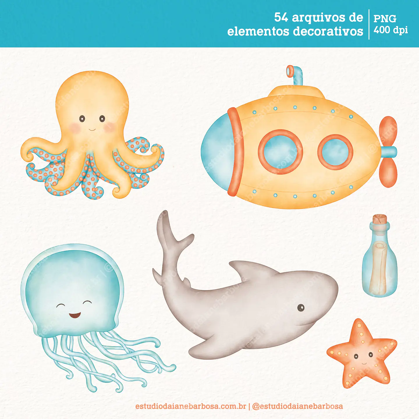 Kit Digital Fundo do Mar Aquarela - Estudio Daiane 4