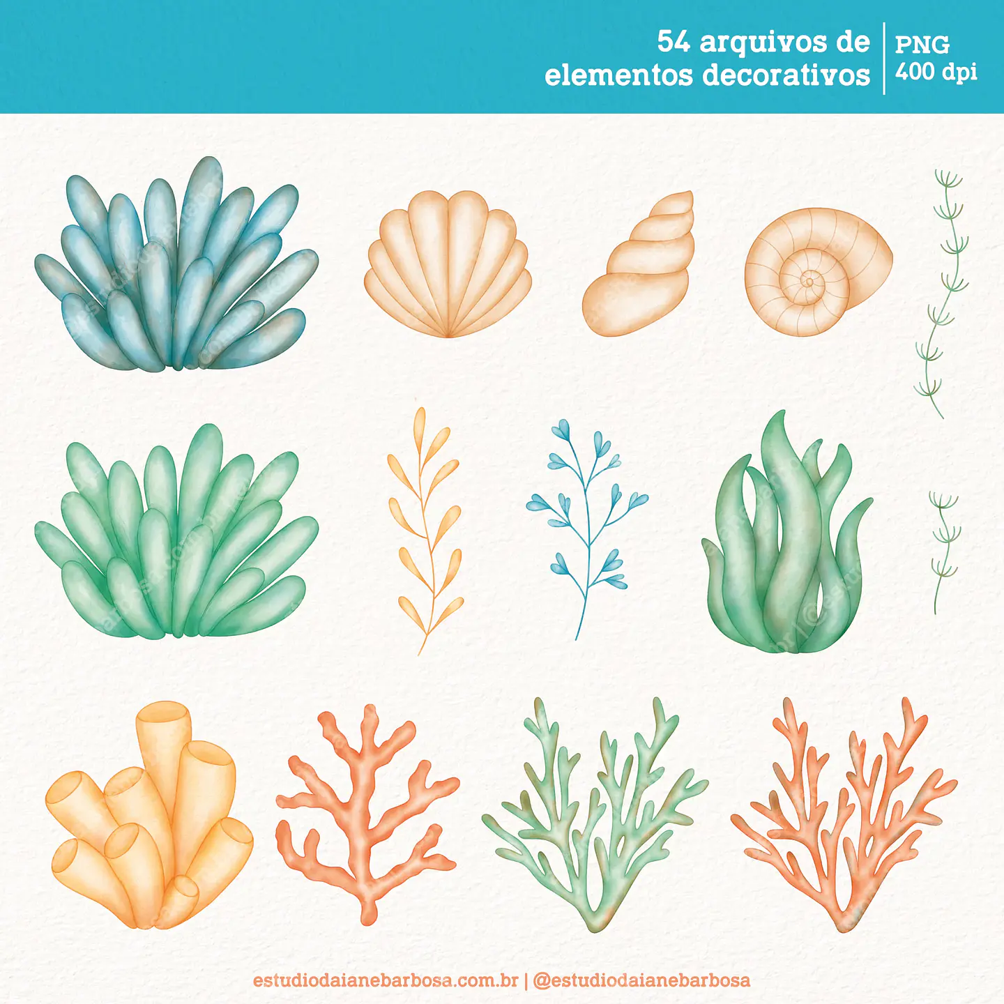 Kit Digital Fundo do Mar Aquarela - Estudio Daiane 6