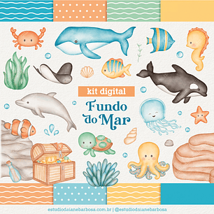 Kit Digital Fundo do Mar Aquarela - Estudio Daiane