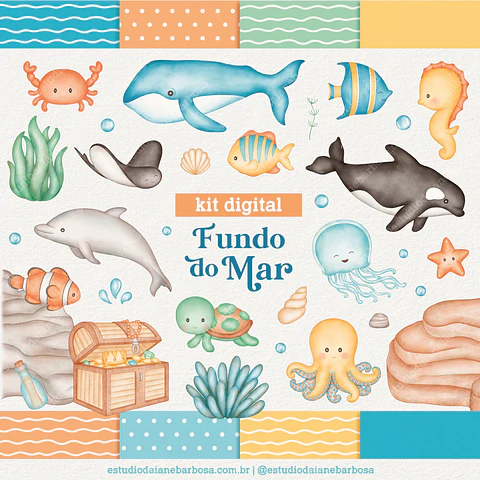 Kit Digital Fundo do Mar Aquarela - Estudio Daiane