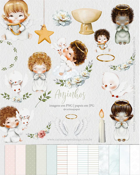 Kit Digital Anjinhos Aquarela - Carinas Paper