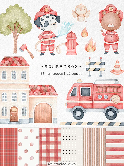 Kit Digital Bombeiros Aquarela - Ni Estudio