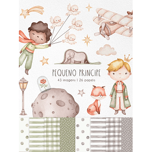Kit Digital Papéis e Clipparts Pequeno Príncipe Aquarela - Ni Estudio
