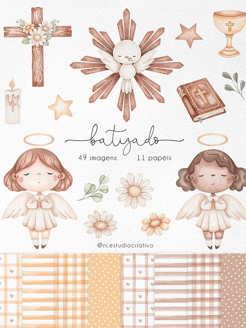Kit Digital Batizado Aquarela - Ni Estudio