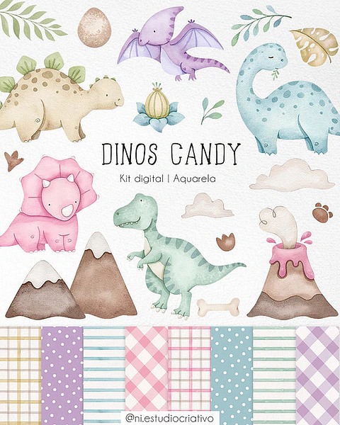  Kit Digital Papéis e Clipparts Dinossauro Candy - Ni Estudio