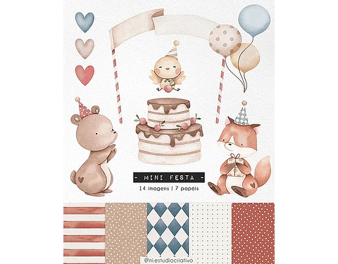 Kit Digital Papéis e Clipparts Mini Festa dos Bichinhos - Ni Estudio