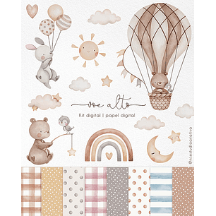  Kit Digital Papéis e Clipparts Voe Alto Bichinhos - Ni Estudio