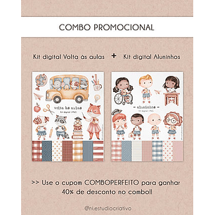 Kit Digital Papéis e Clipparts Volta as Aulas Aluninhos - Ni Estudio
