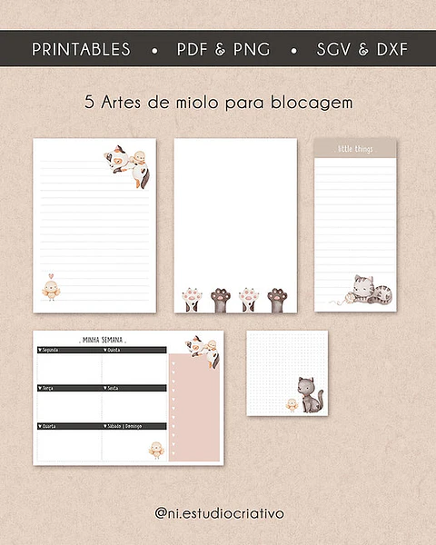 Arquivo Printables Amo Gatinhos - Ni Estudio