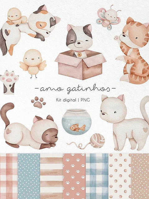 Kit Digital Amo Gatinhos - Ni Estudio