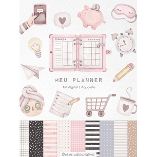  Kit Digital Papéis e Clipparts Meu Planner Aquarela - Ni Estudio