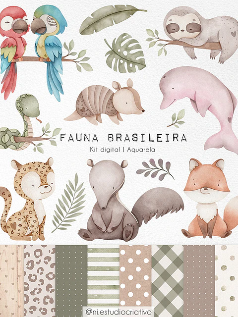 Kit Fauna Brasileira Aquarela - Ni Estudio