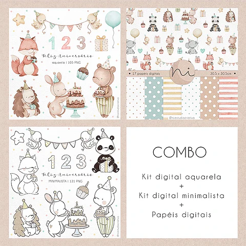Kit Digital Combo Feliz Aniversário dos Animais - Ni Studio