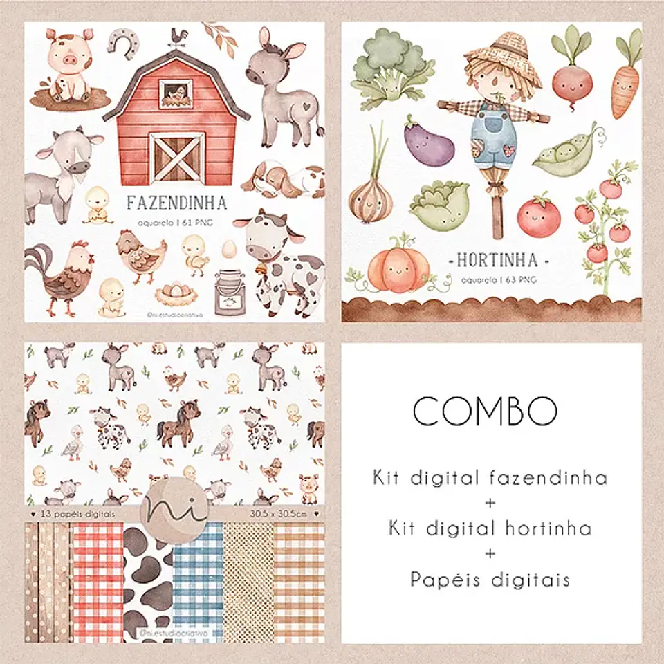 Kit Digital Combo Fazendinha + Hortinha - Ni Studio 1