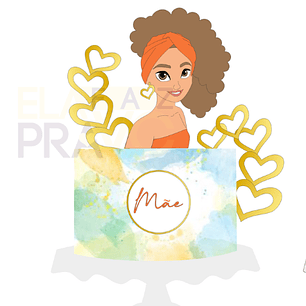 Arquivo Topo de Bolo Dia das Mães Cacheada Coração - Camadas - Elafazpravc