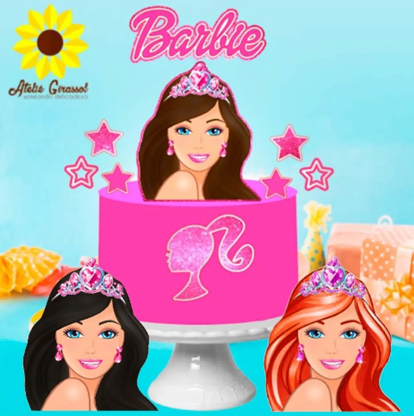 Arquivo Topo de Bolo Barbie Ruiva e Morena 1