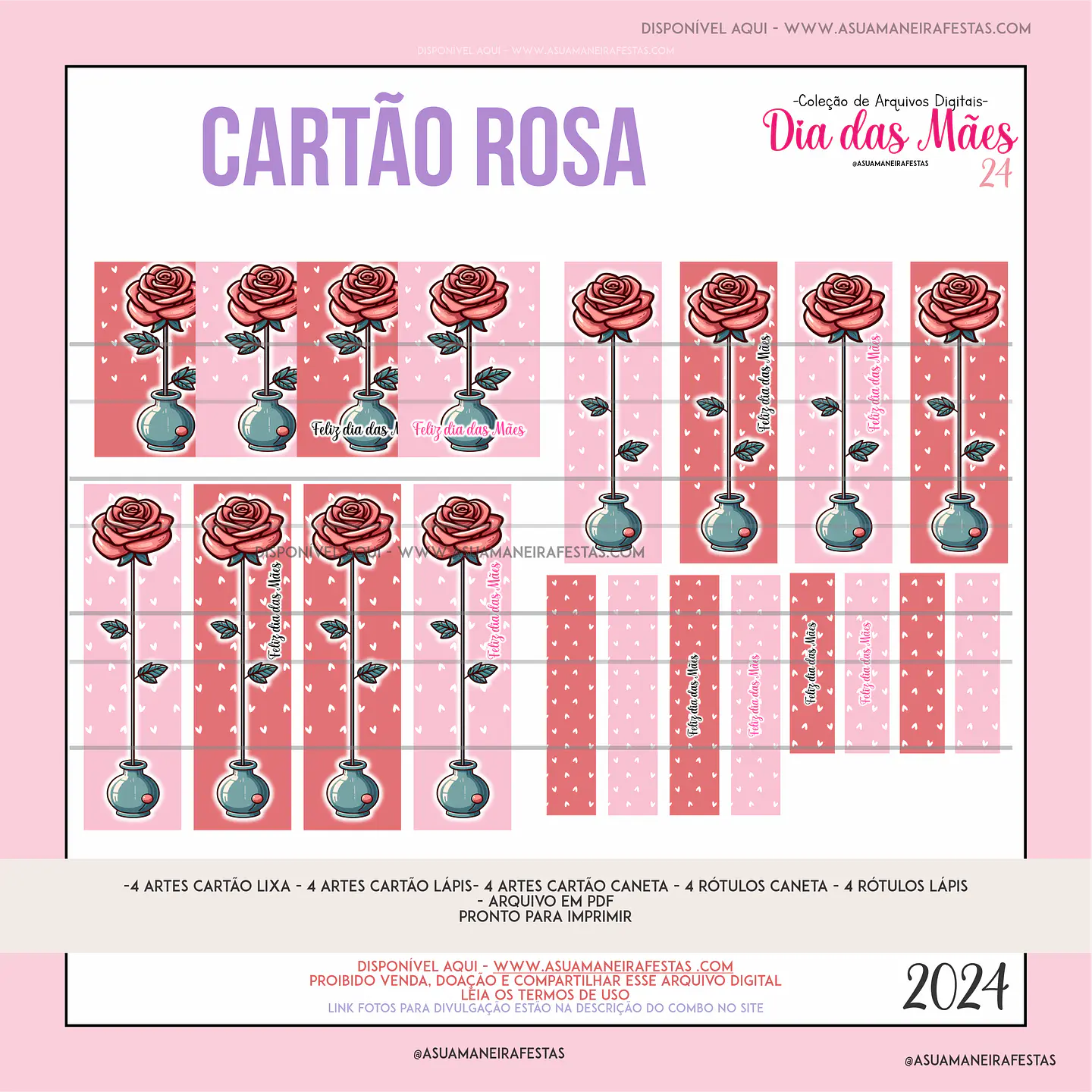 Arquivo Dia das Mães Cards Rosa Caneta ou Lixinhas - A sua maneira Festas 2