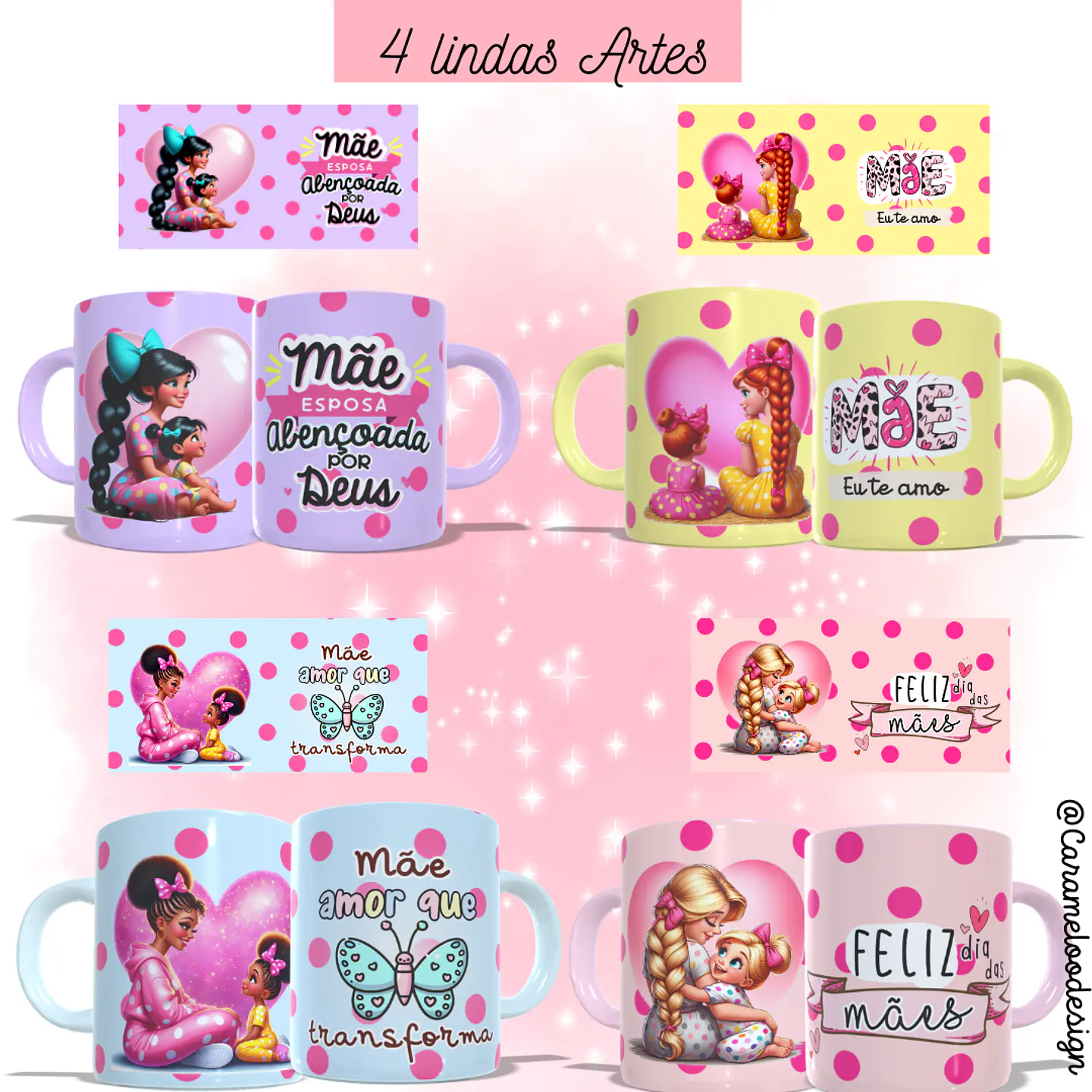 Kit Digital Dia das Mães de Menina Mundo cor de Rosa - Caramelo Designer 4
