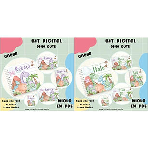 Arquivo Kit Encadernação Baby Dinossauro Cute Verde e Lilás - Fuxicando com Arte