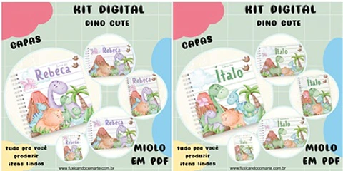 Arquivo Kit Encadernação Baby Dinossauro Cute Verde e Lilás - Fuxicando com Arte