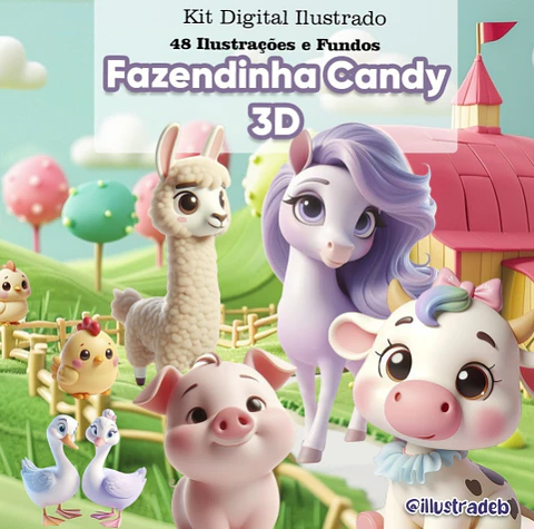 Kit Digital Fazendinha Candy 3D - ILLUSTRADEB