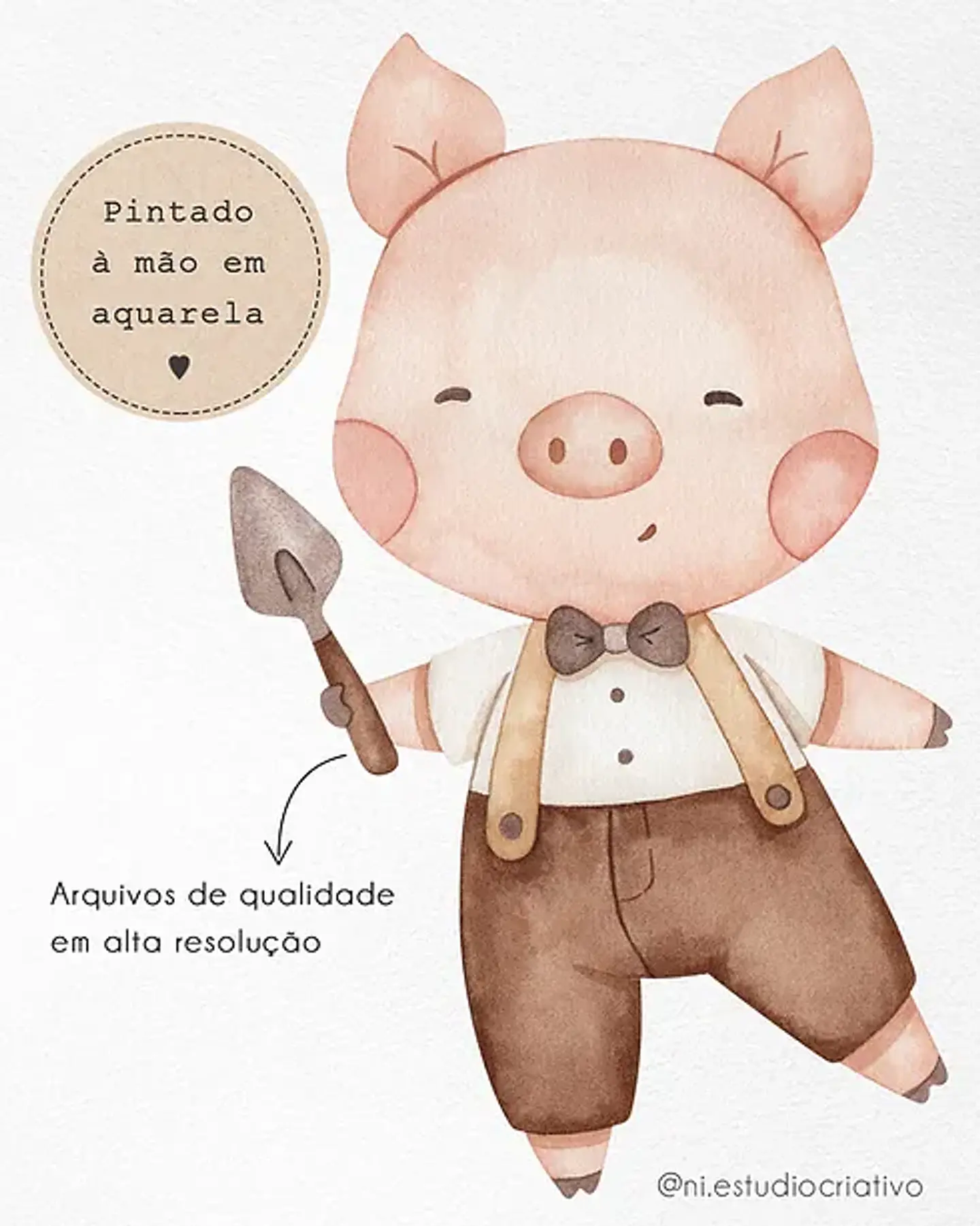 Kit Digital Três Porquinhos Aquarela e preto e branco - Ni Estudio 5