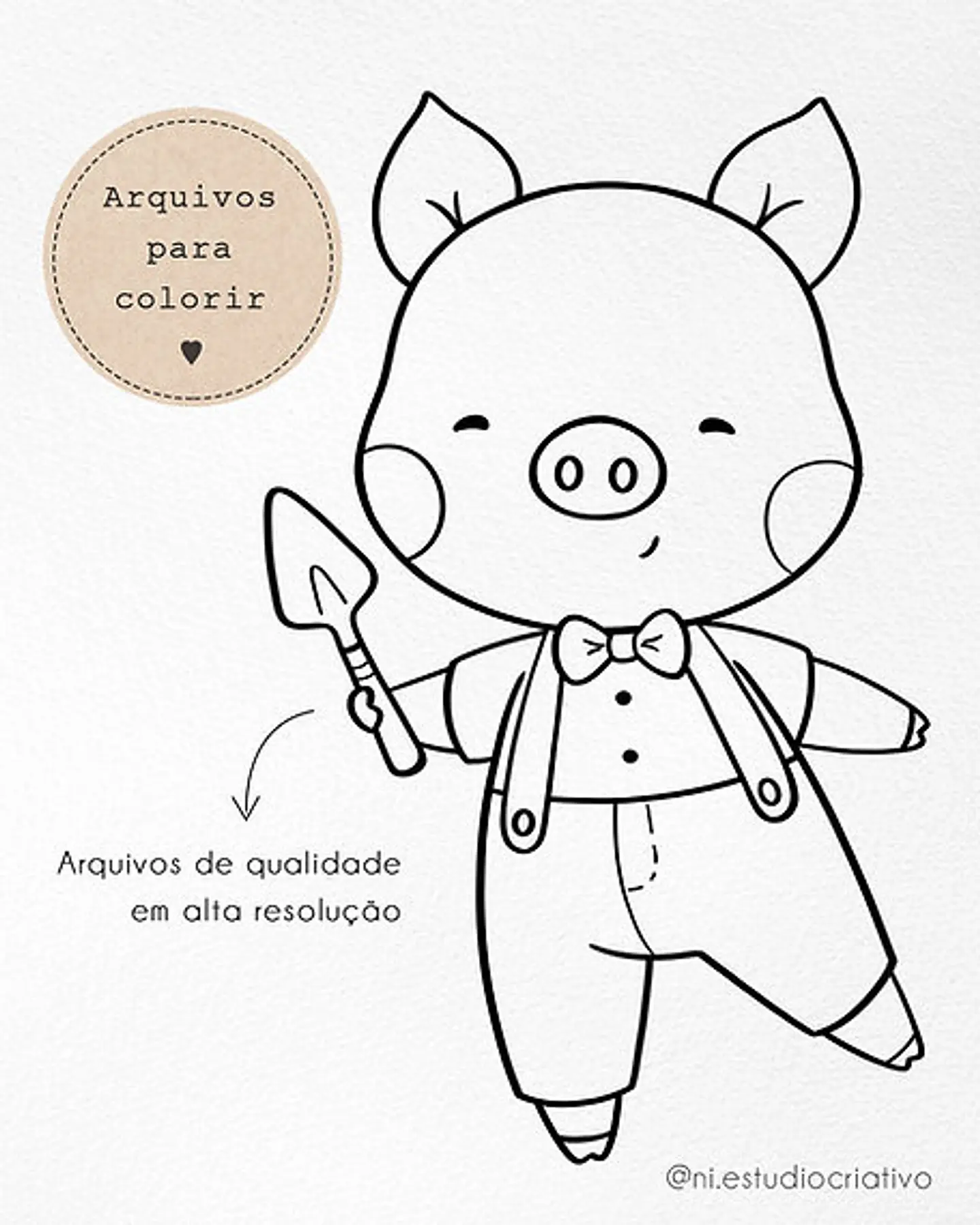 Kit Digital Três Porquinhos Aquarela e preto e branco - Ni Estudio 6
