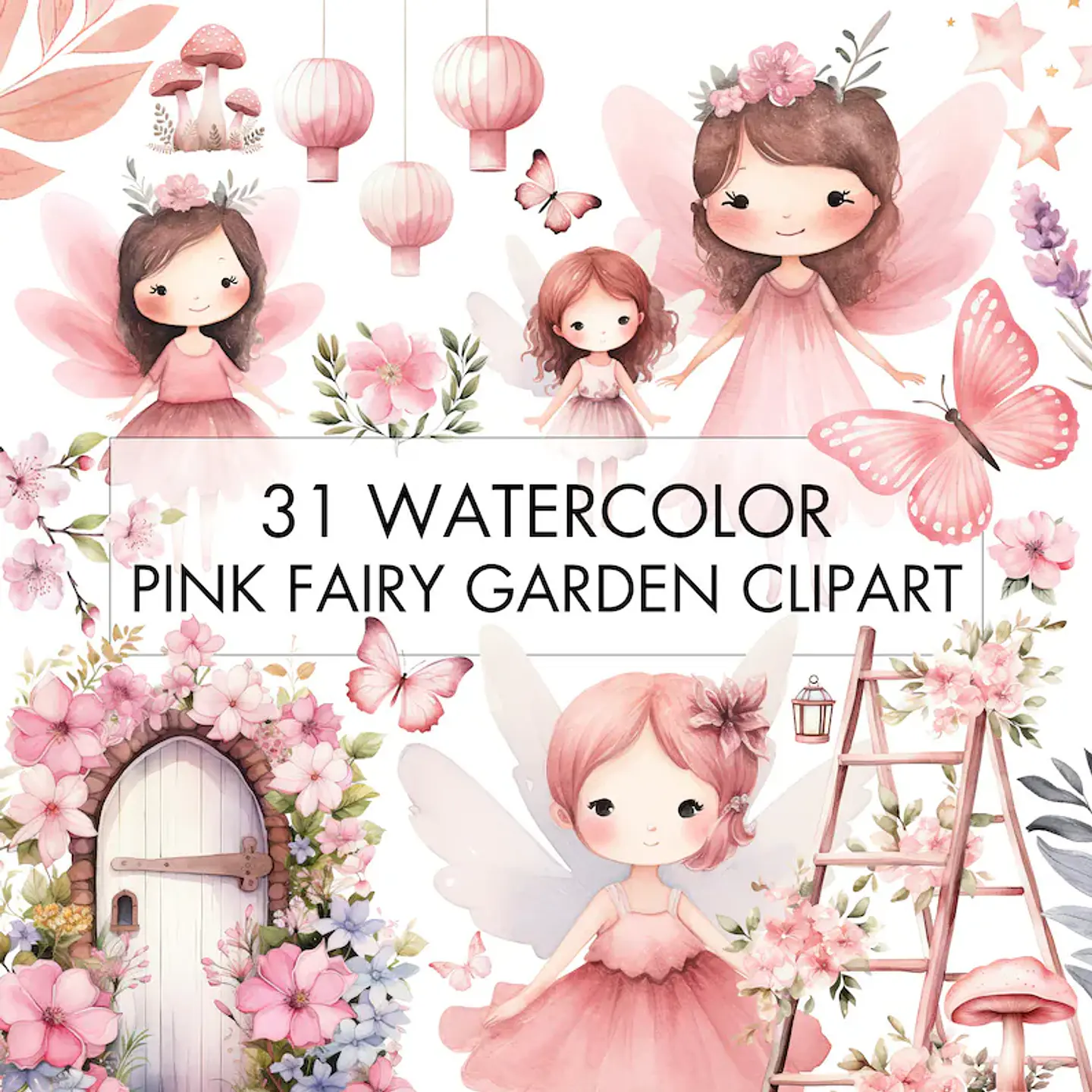 Kit Digital Fadas Aquarela Rosa 1