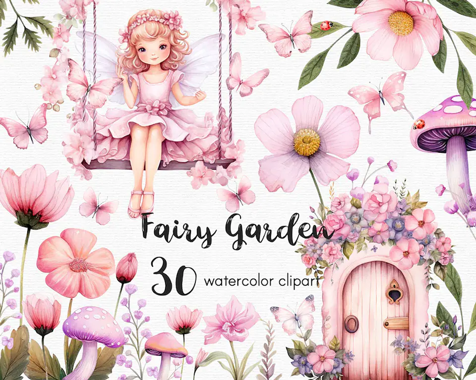 Kit Digital Fadas Aquarela Rosa 1