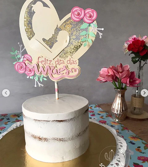 Arquivo Topo de Bolo Dia das Mães Coração Shaker