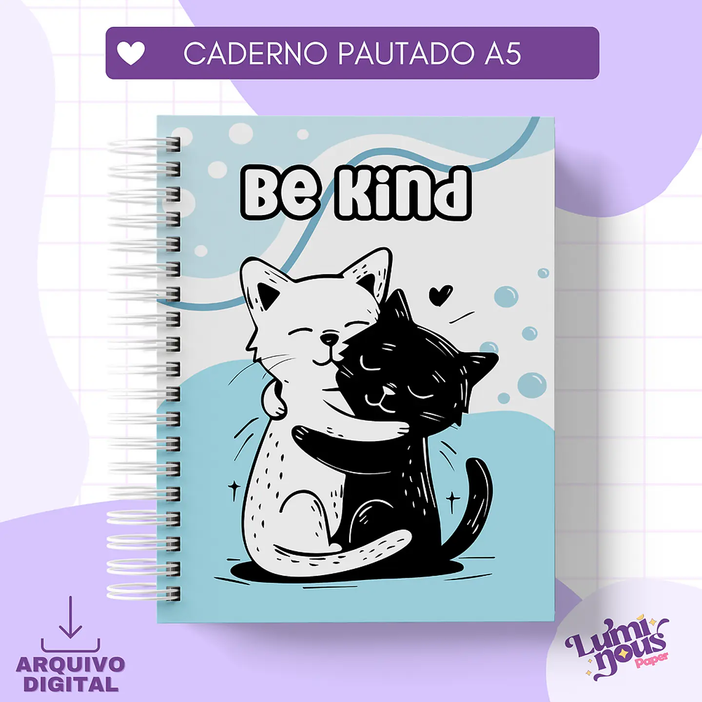 Arquivo Encadernação Caderno Pautado A5 Gatinhos - LUMINOUS 1