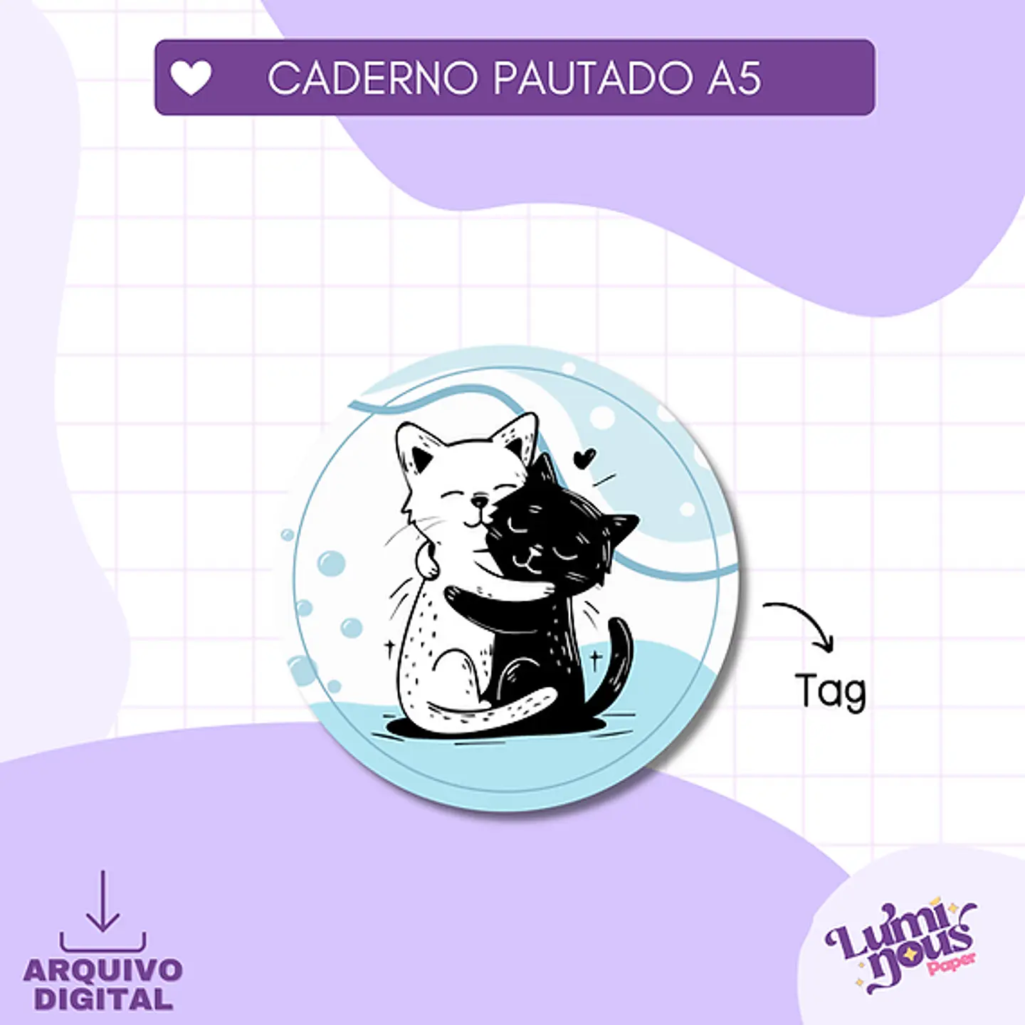 Arquivo Encadernação Caderno Pautado A5 Gatinhos - LUMINOUS 2