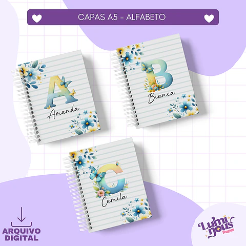 Arquivo Encadernação Capas Alfabeto Floral - Luminous Paper