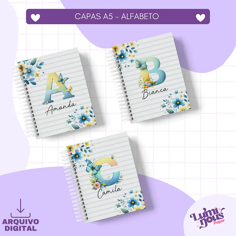 Arquivo Encadernação Capas Alfabeto Floral - Luminous Paper 1