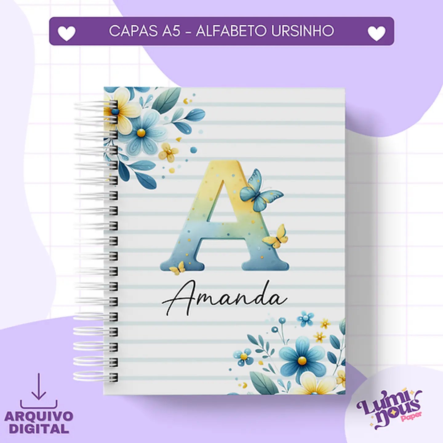 Arquivo Encadernação Capas Alfabeto Floral - Luminous Paper 2