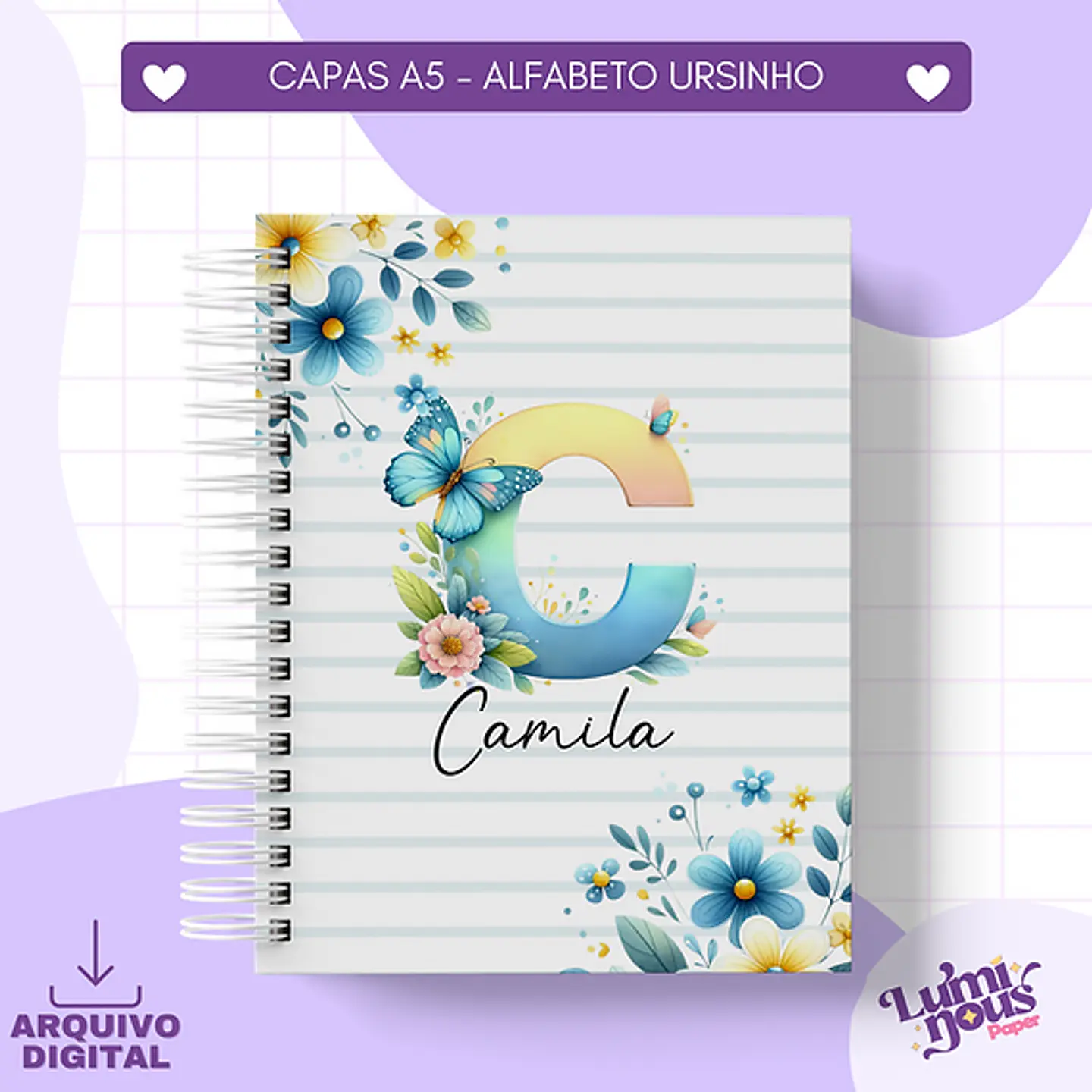 Arquivo Encadernação Capas Alfabeto Floral - Luminous Paper 4